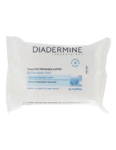 Diadermine toallitas desmaquillantes refrescantes 3 en 1, paquete blanco y azul de 25 unidades